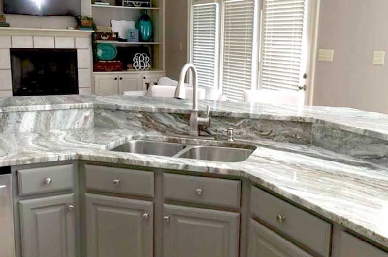 Traditional marble design with inset sink.