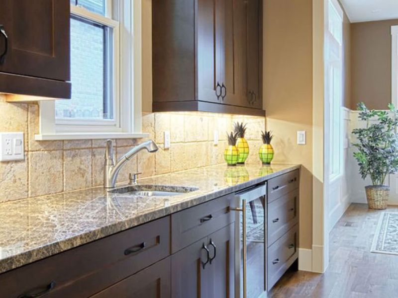 New installation of a marble countertop with a unique color.